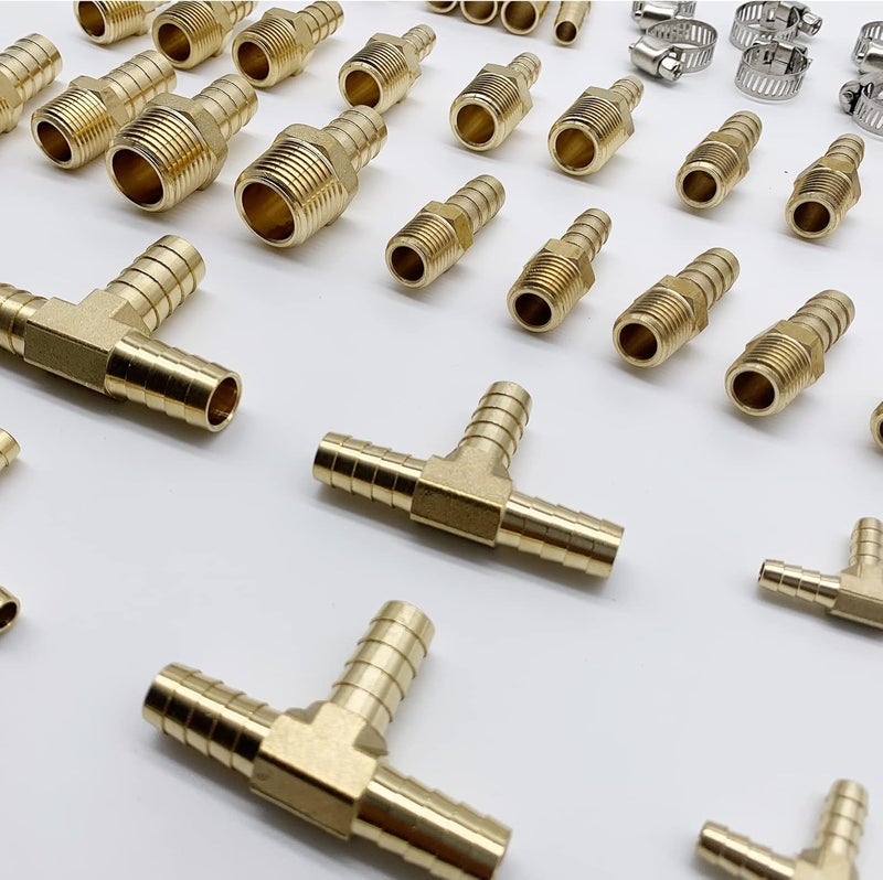 Rolfutool 82 pcs Brass Hose Barb Fittings Assortment Kits 1/8" 3/16" 1/4" 5/16" 3/8" 1/2" Barb Splicer & Barb To Male Coupler & Tee - Image 5